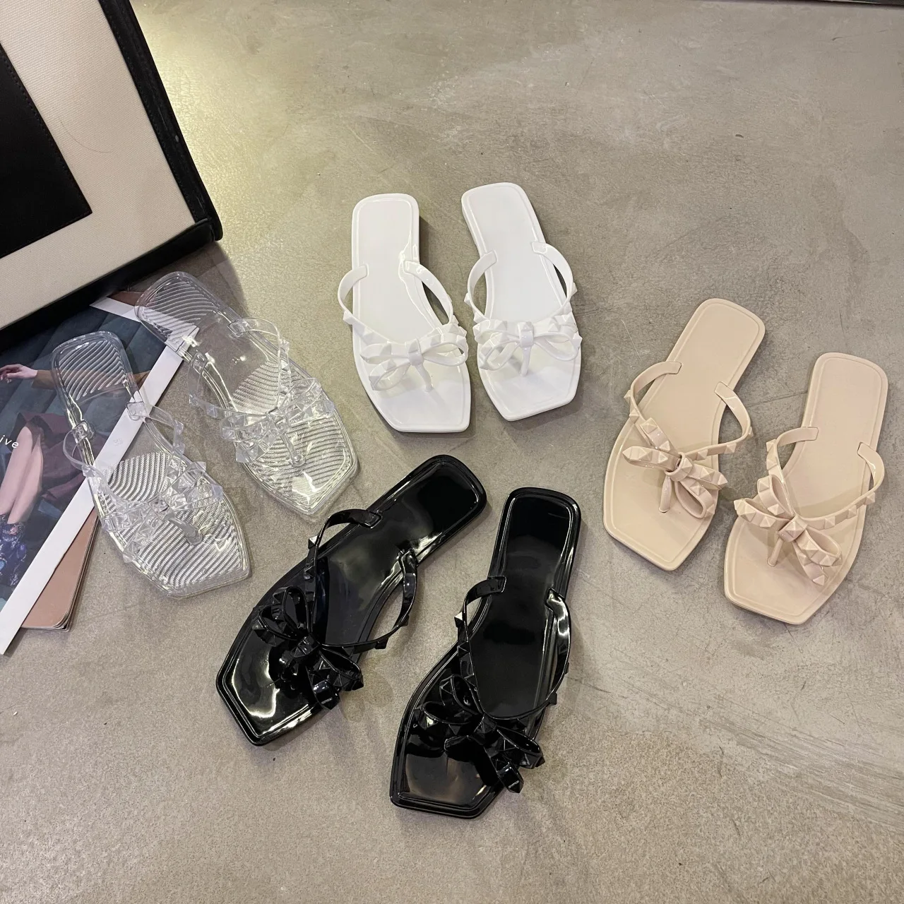 trade assurance slipper custom flip flop woman casual outdoor decoration pattern use black bow sandal for woman slipper