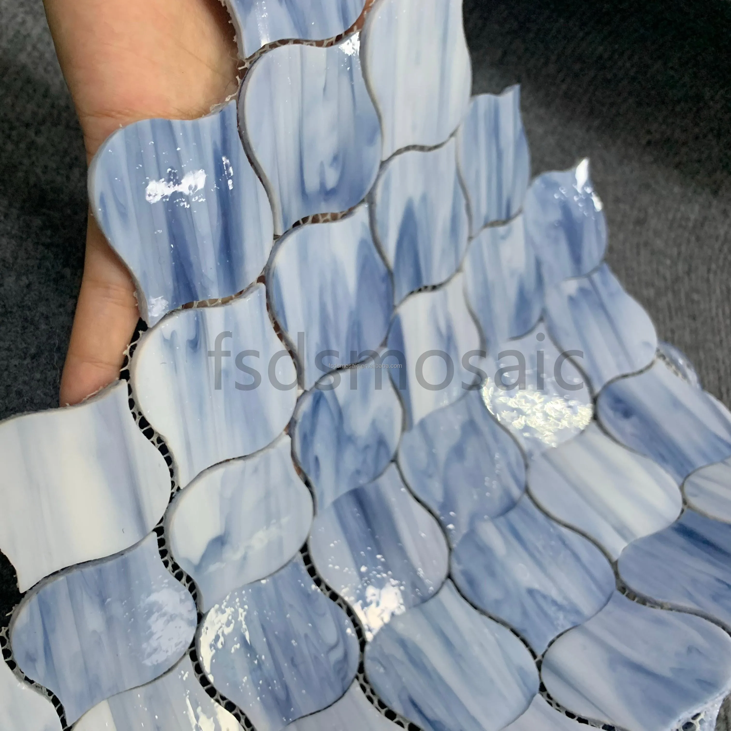 Stain Glass Mosaic Lantern Shape White Blue Color Glass Mosaic Tiles Backsplash Kitchen Tile Hotel Projects Wall Tile Decorative