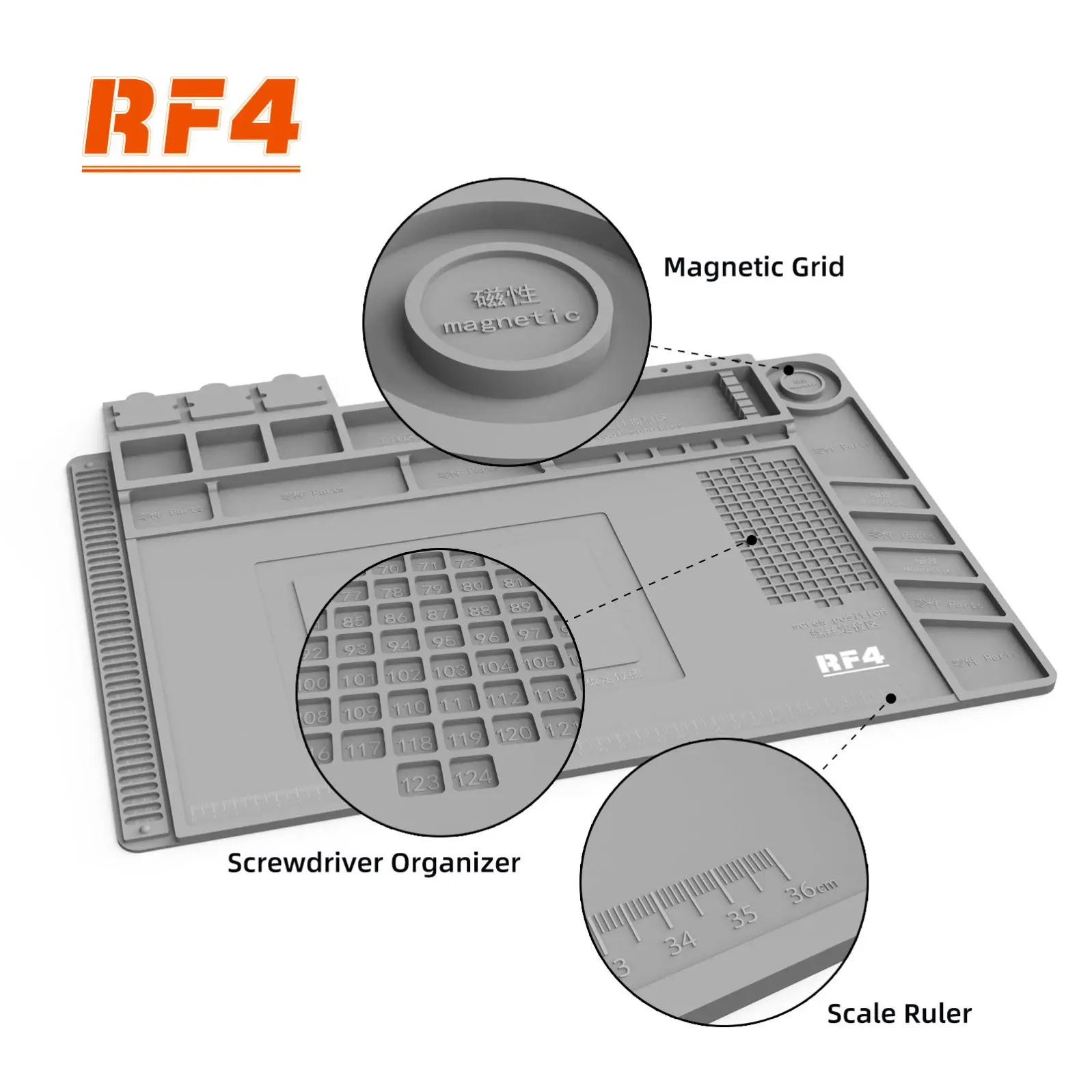 RF4 RF-PO11 Heat Insulation Silicone Pad 45x30cm 500 Degree Desk Maintenance Platform for PCB Welding Microscope Repair