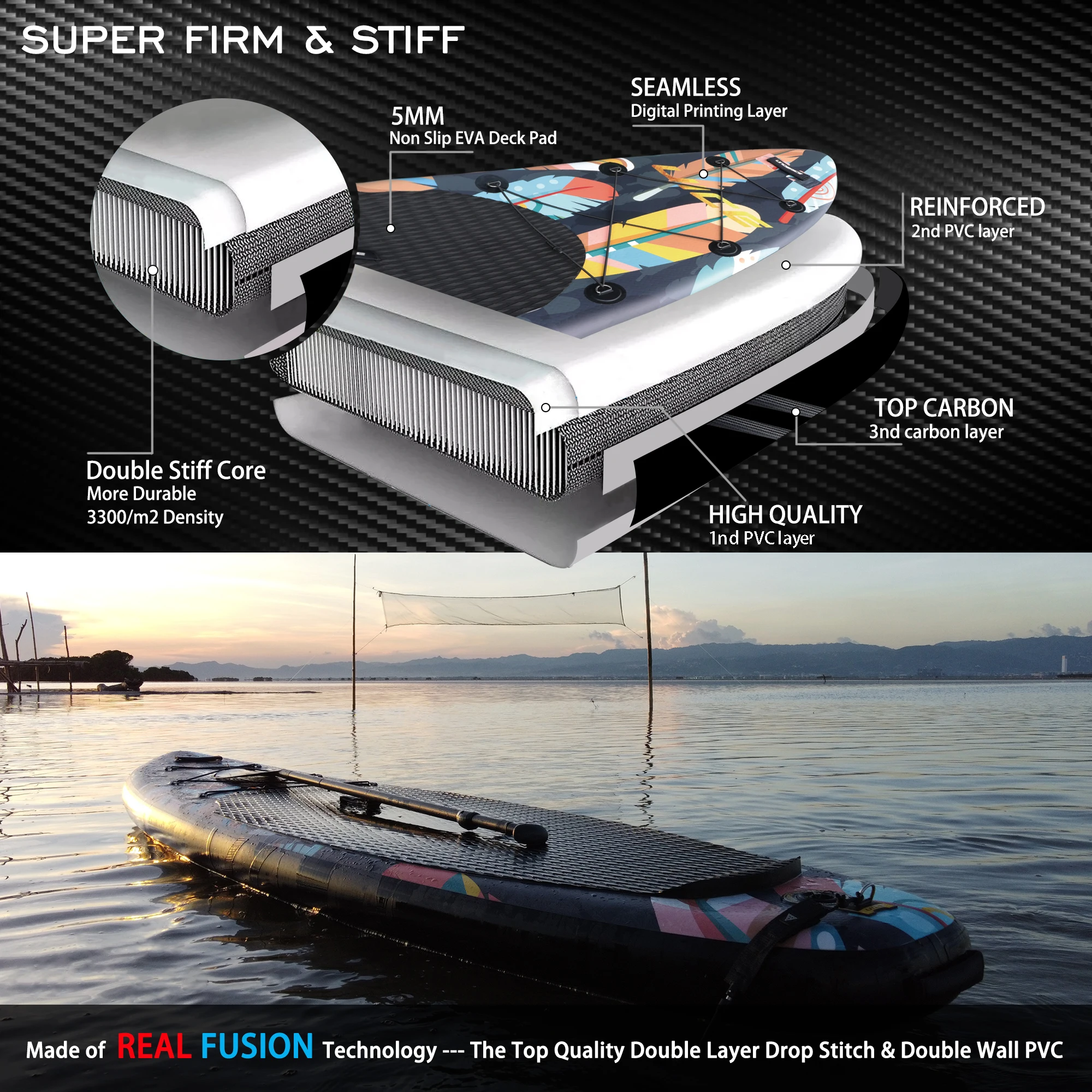 UICE Premium Quality Double Layer Inflatable Stand Up Paddle Board for Fishing Kayak Surfing