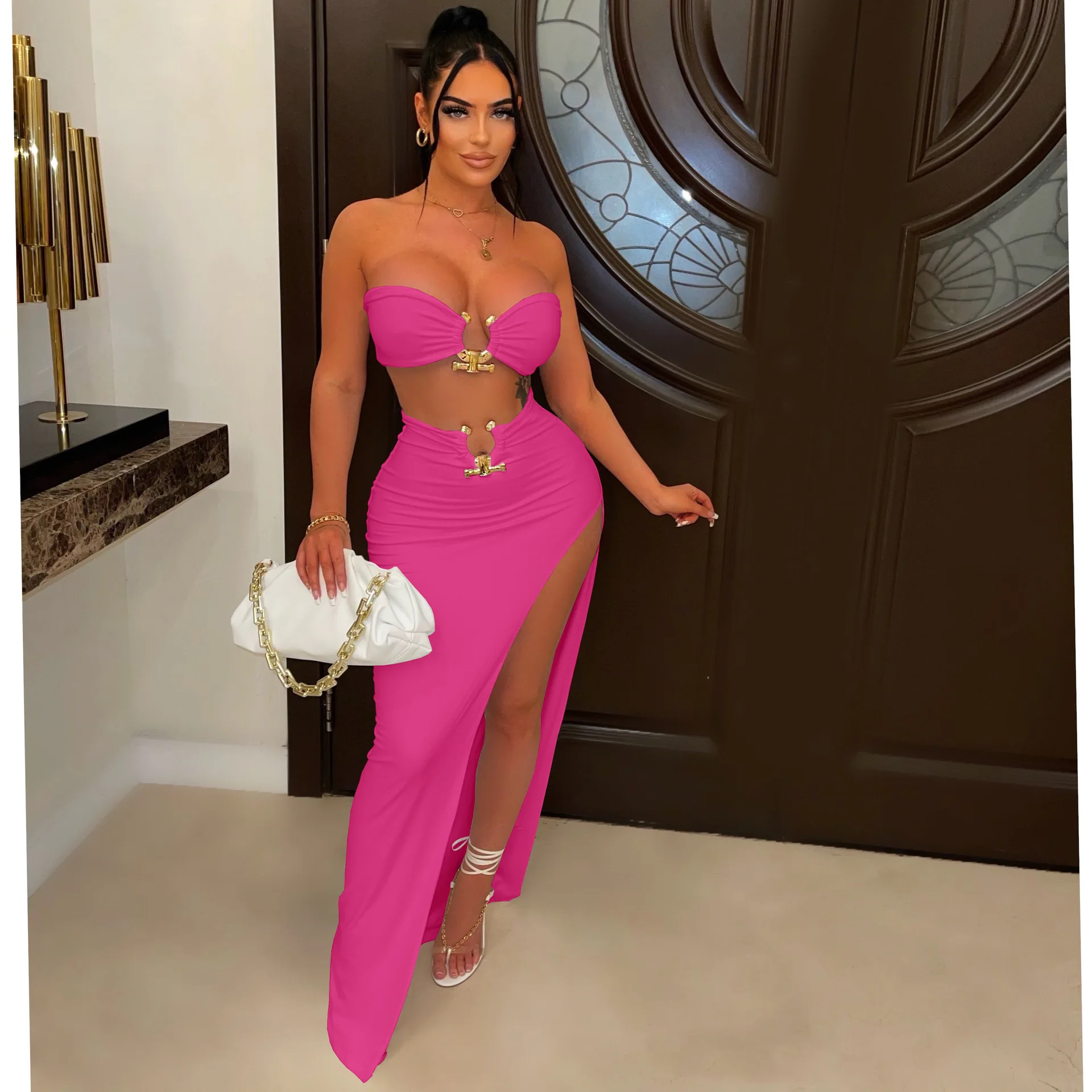 Sexy Fall Outfits 2022 Women Dresses Ladies Skirt Set  Dedigner Party Club Prom Dress Side Slit Long Skirt Two Piece Set Women