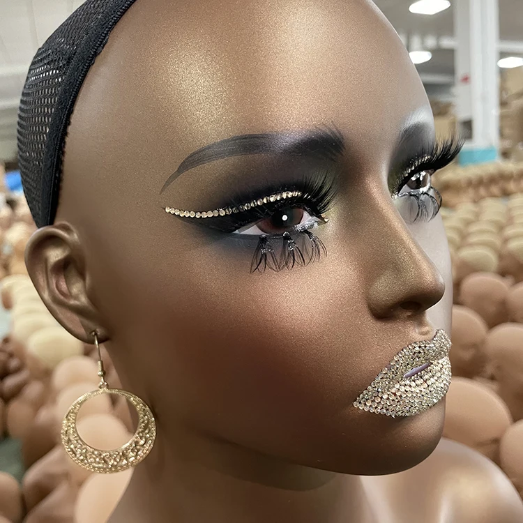 HUAYANG Wholesale High Quality PVC Glam Black Realistic Female African American Wig Manequine Mannequin Head With Shoulder