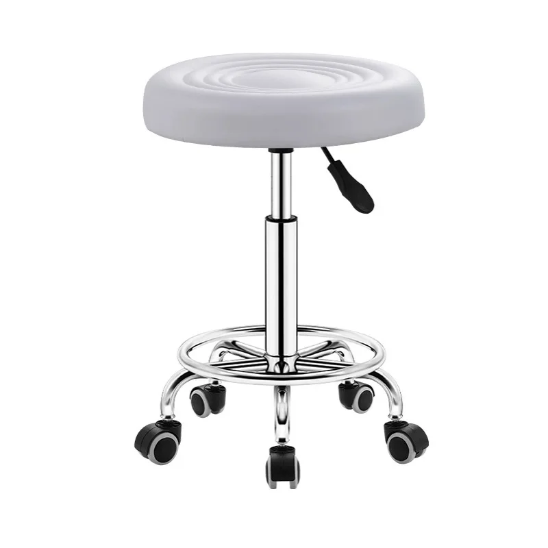Modern Lift Rotate Movable  Bar Stool round Pulley stool for Beauty Salon Cashier Kitchen  Customized PU Metal base Adjustable