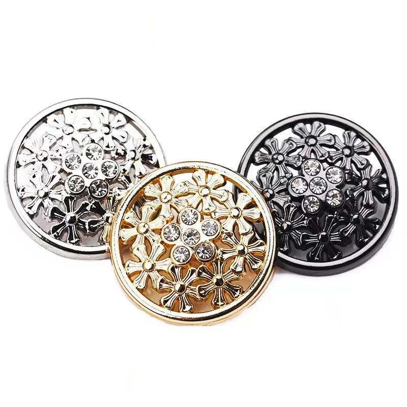 Wool Coat Suit Button Wholesale Hollow Button for Children's Clothing Metal Zinc Alloy Plating Shank Picture Washable Round