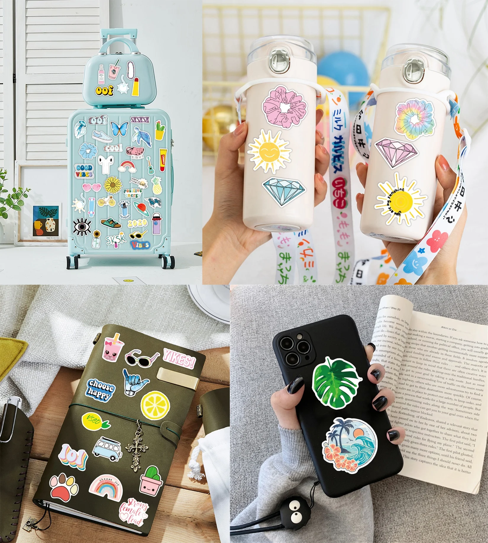 100pcs sticker packs small fresh waterproof PVC graffiti VSCO random stickers for diary cup skateboard luggage wall decal