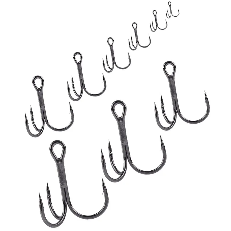 Fishing gear factory wholesale black nickel three anchor hook high carbon steel fishing hook with barb three hook