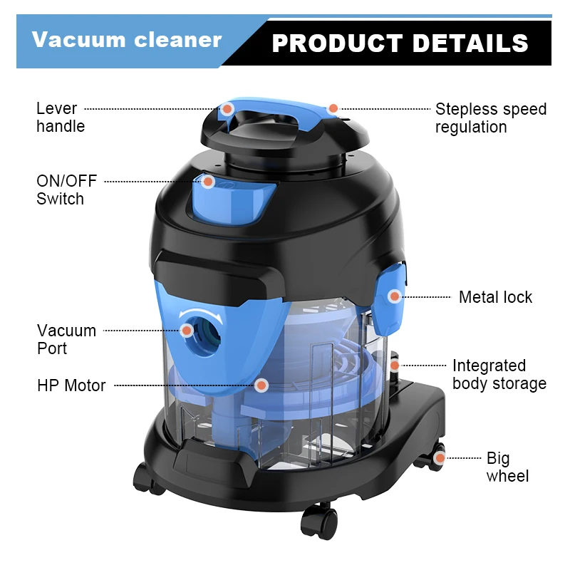 Metal Telescopic Tube Upholstery Fabric Washing Cleaning Machine Water Filter Wet Dry Blowing Dust Vacuum Cleaner