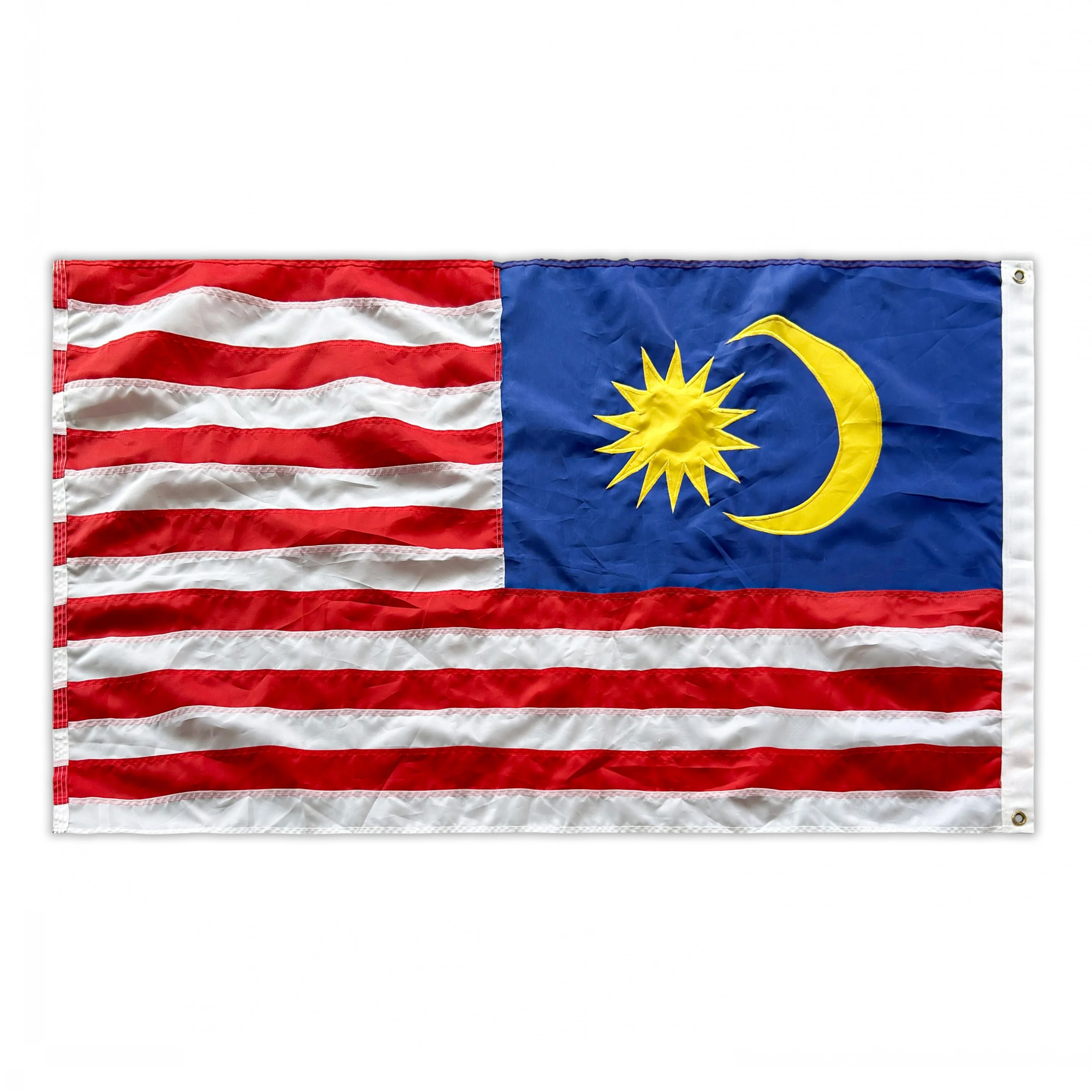 Luxury Made Embroidered Polyester Malaysian Flag Banner with Brass Grommet Waterproof Embroidered Nylon Country Flag of Malaysia