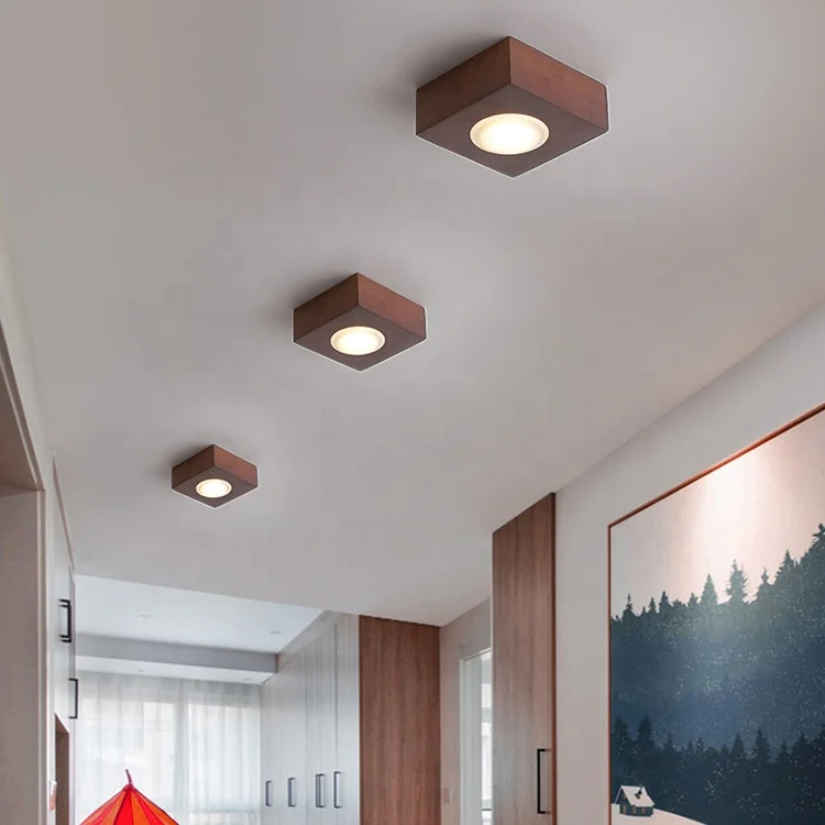 Hot selling Surface Installed round square wooden Downlight Simple Nordic Ceiling Lights Japanese Solid Wood Led Spotlight