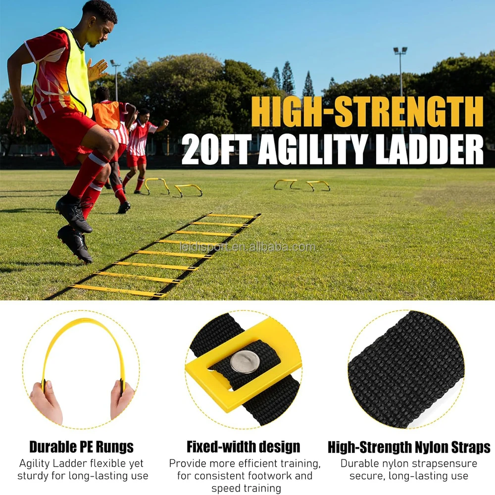 Agile Speed Training Equipment Set -20 Foot Speed Ladder, 12 Cones, 4 Adjustable Hurdles Jump Rope, Parachute Football Equipment