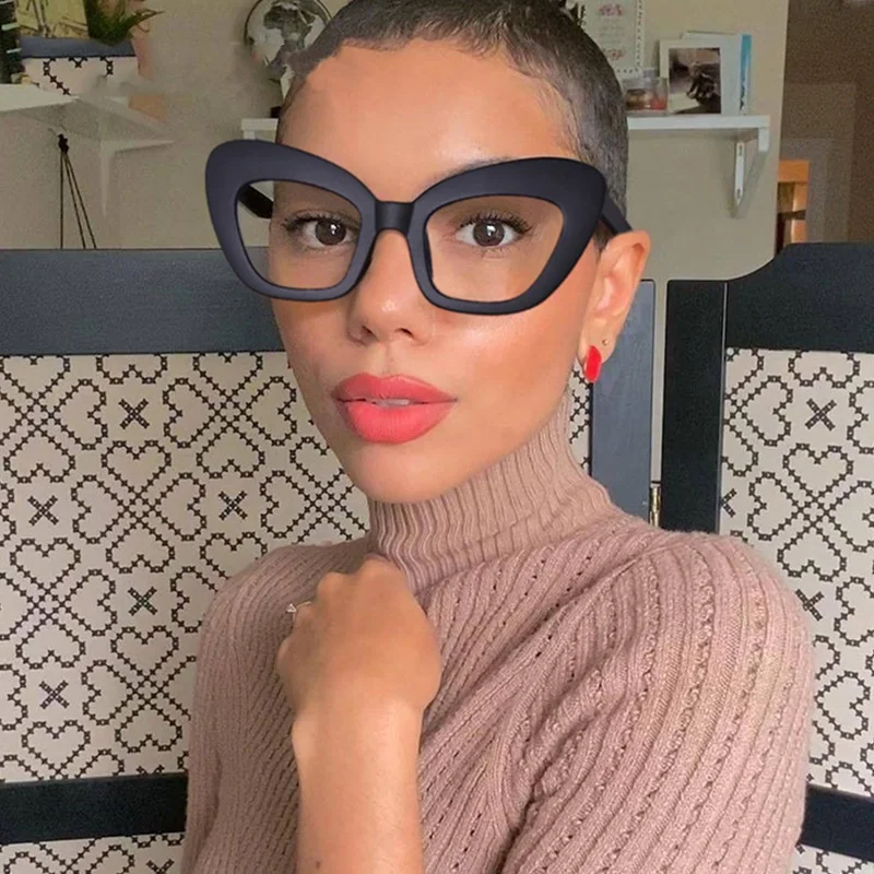 2022 Fashion Women Plastic Material Cat Eye Oversized Anti Blue Light Blocking Glasses For Reading Computer