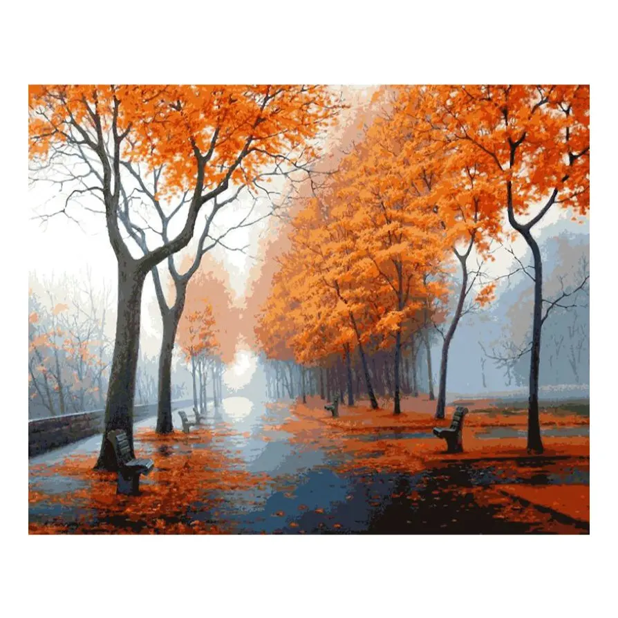 Wholesale maple leaf oil painting by numbers handpainted canvas 3d wall painting