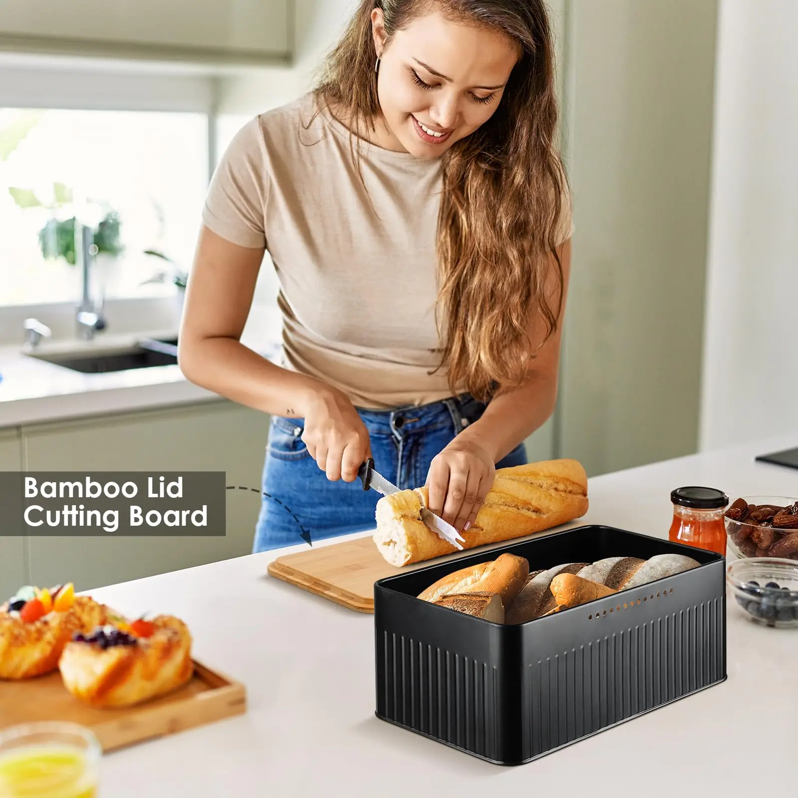 Kitchen Canisters Jars Tins Bread Bin Box Storage Canister With Bamboo Lids
