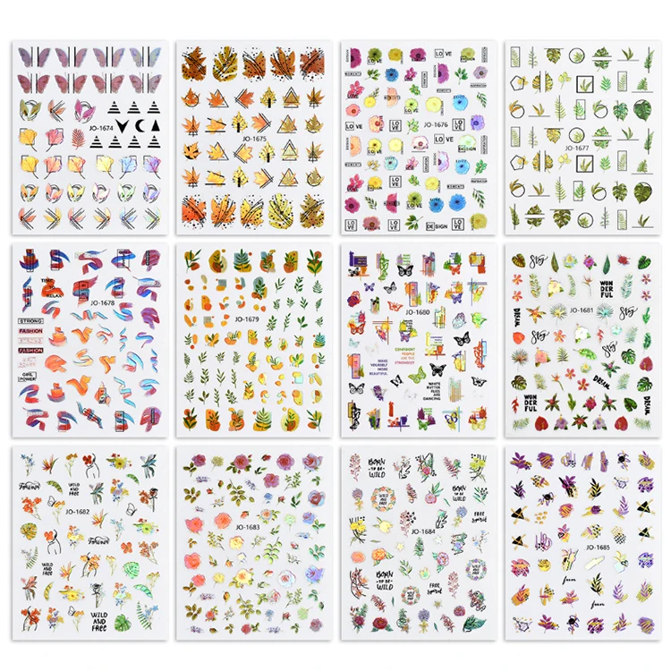 Christmas Nail Laser Color Nail Stickers Maple Leaf Spring Flower 3D stickers