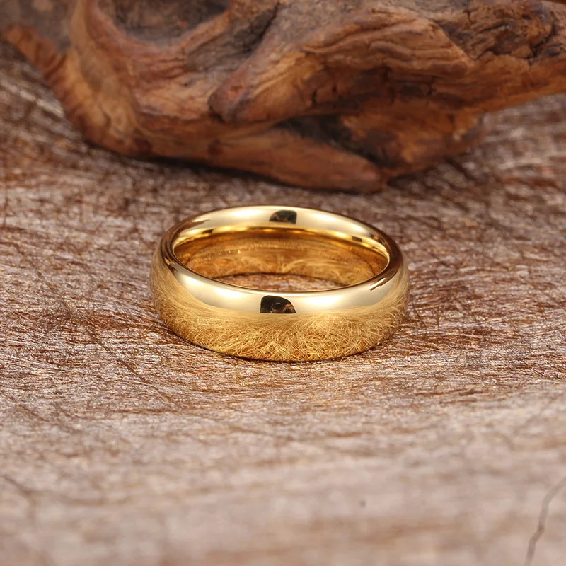 Poya Unisex 8mm 18K Gold Plated High Polish Tungsten Dome Ring Classic 8mm Christian Wedding Engagement Party Jewelry License