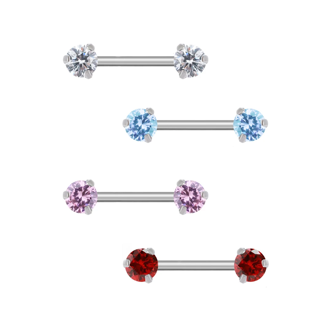 Calendo Jewelry ASTM F136 Titanium CZ Nipple Barbell Threadless Nipple Piercing Jewelry