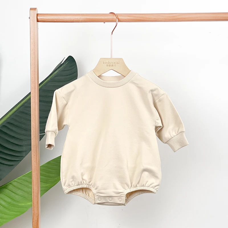 Autumn Bodysuit Baby Girl Jumpsuit 100% Cotton Neutral French Terry Drop Sleeves One pieces Sweatshirt Bubble baby Romper