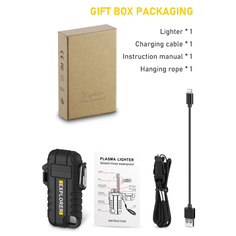 Portable Windproof Lighters Double Arc Plasma Watertight Outdoor Electric Lighter