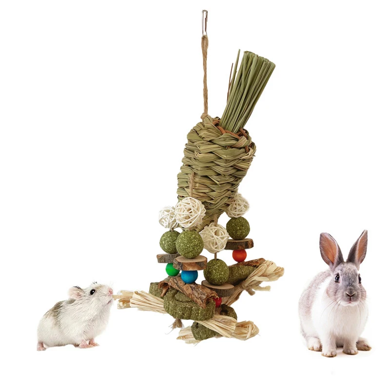 Low-Fat Treats 100%Nature Rabbits Woven Grass Hanging ball chew Toys Treats Teething Play Ball hamster Guinea Pig toy molar