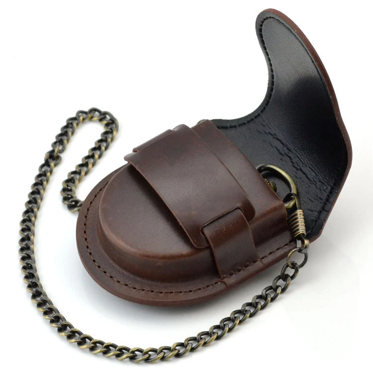 High quality beautiful Brown small leather pouch holder storage wristwatch pocket watch box