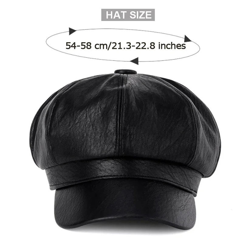 Autumn Winter Hats for Women Solid Plain Octagonal Newsboy Cap Men Ladies Casual PU Leather Hat Winter Beret Painter Cap