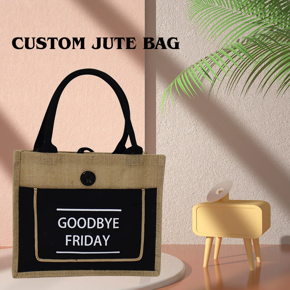 used burlap black wine laminated shopping cocoa jute tote bags small with custom printed logo