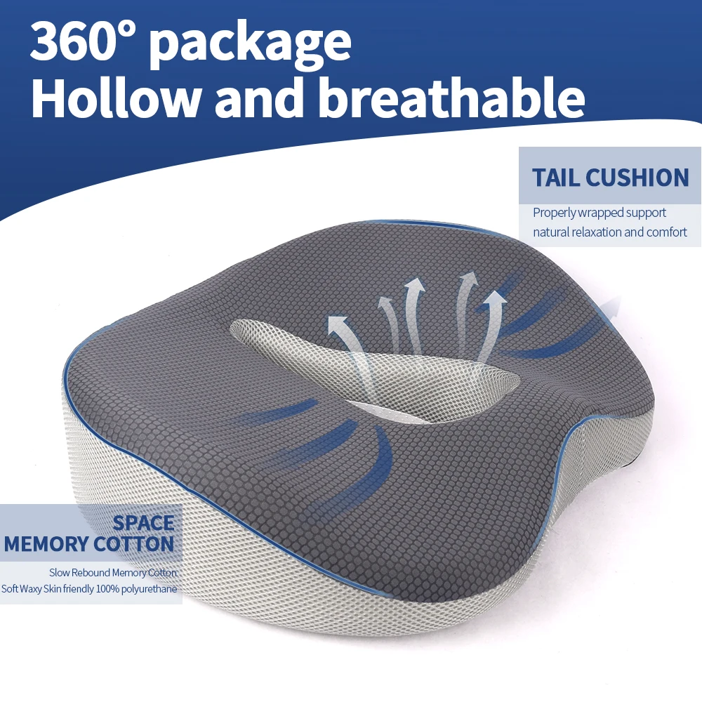 Ergonomic Relief Tail Vertebra Pressure Breathable Mesh Cover Soft Memory Foam Orthopedic Coccyx Car Office Chair Seat Cushions