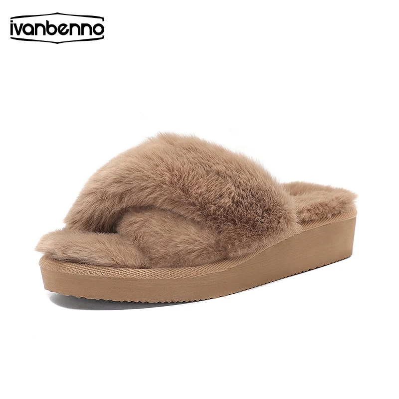 Bow tie plush slippers women home indoor flat bottom non-slip floor soft bottom wear-resistant open-toe flip-flops