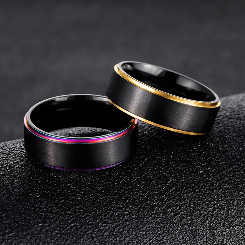 ShuoyeW 8MM Stainless Steel Ring Colorful Black Gold Matte Lassa Basic Stainless Steel Ring Finger Ring 420