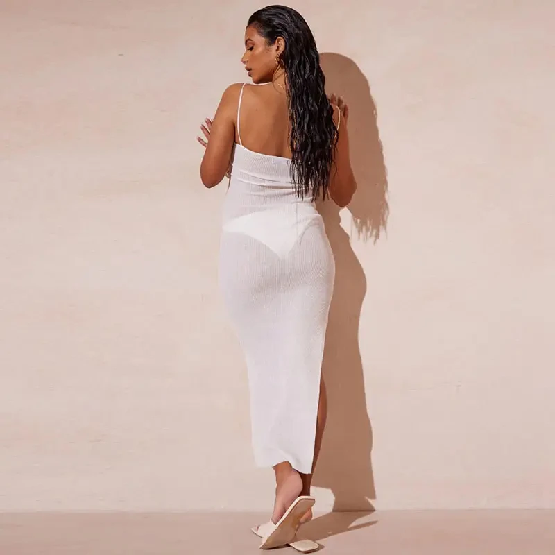 Hot Long Sleeveless Elegant Maxi Dress Women Long Dress Twist Front Knit Sweater Dresses