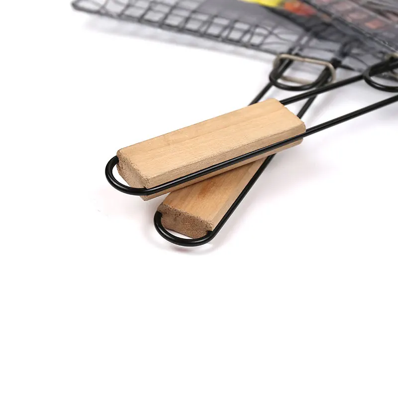 Сетка из нержавеющей стали для барбекю и гриля с деревянной ручкой аксессуары уличный гриль