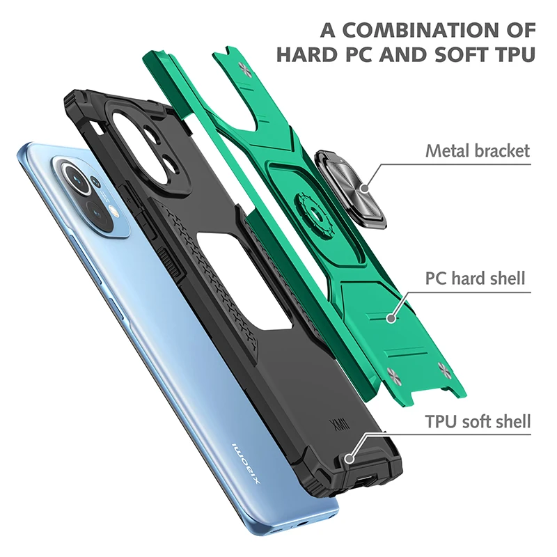 Leyi Stand Car Magnetic Mobile Phone Accessories Back Cover with Ring Holder Shockproof Case for Xiaomi MI 11 7 Days