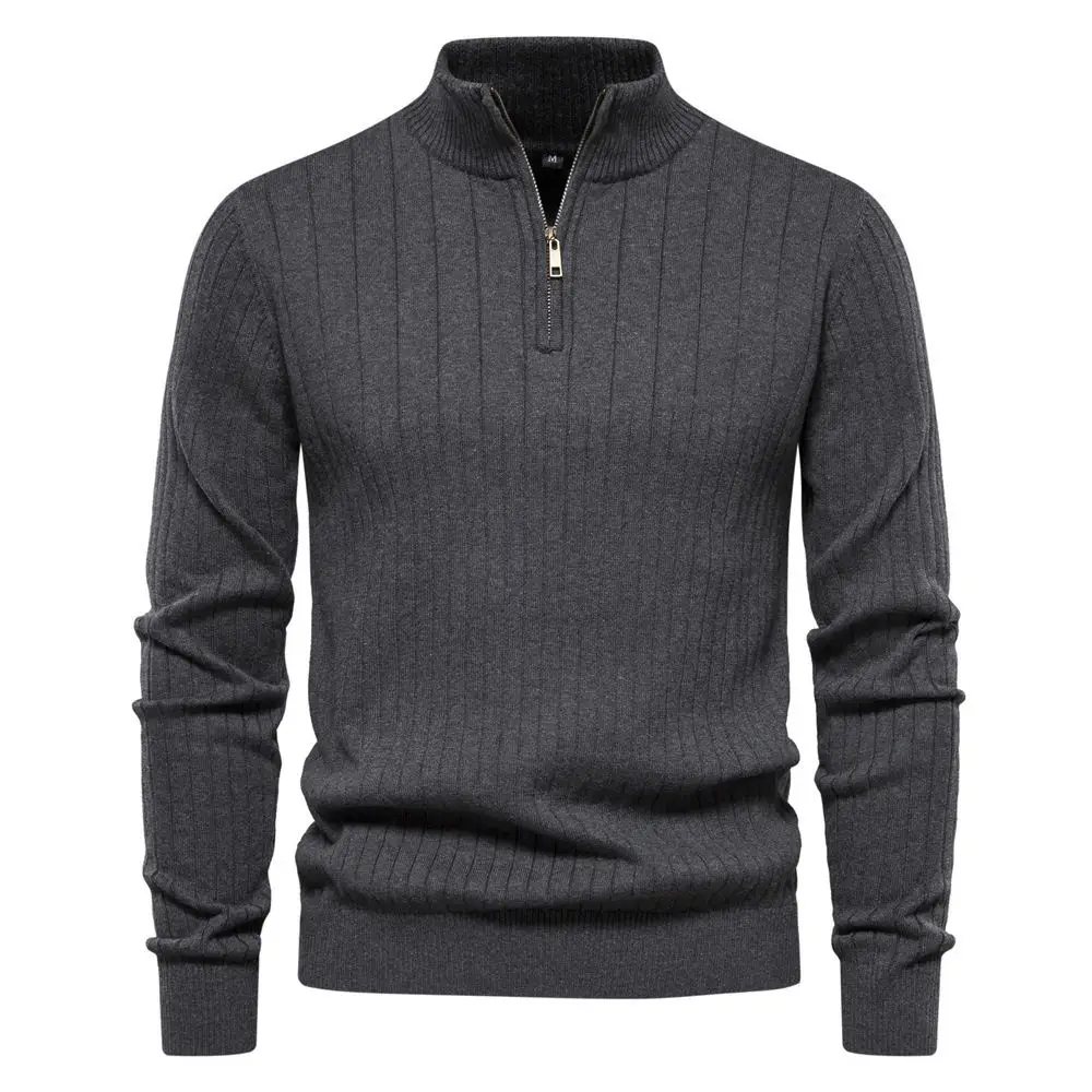 OEM Half Zip Pullover Cotton Sweater Male Custom Logo Men Fashion Turtleneck 1/4 Quarter Zipper Knitted Sweater