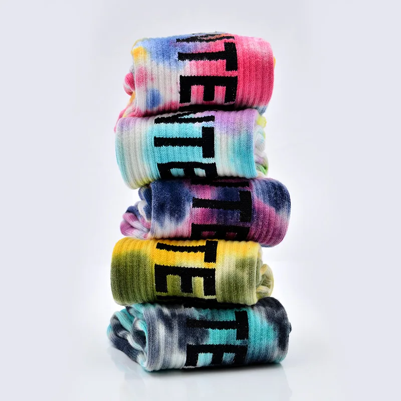
High Quality terry new arrived cushion dye socks wholesale crew sport tie die novelty socks 