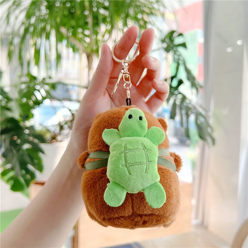 11cm Cartoon Animal Capybara Stuffed Plush Toys Chick DIY Capybara Dolls School Bag Keychain Turtle Strawberry Backpack Pendant
