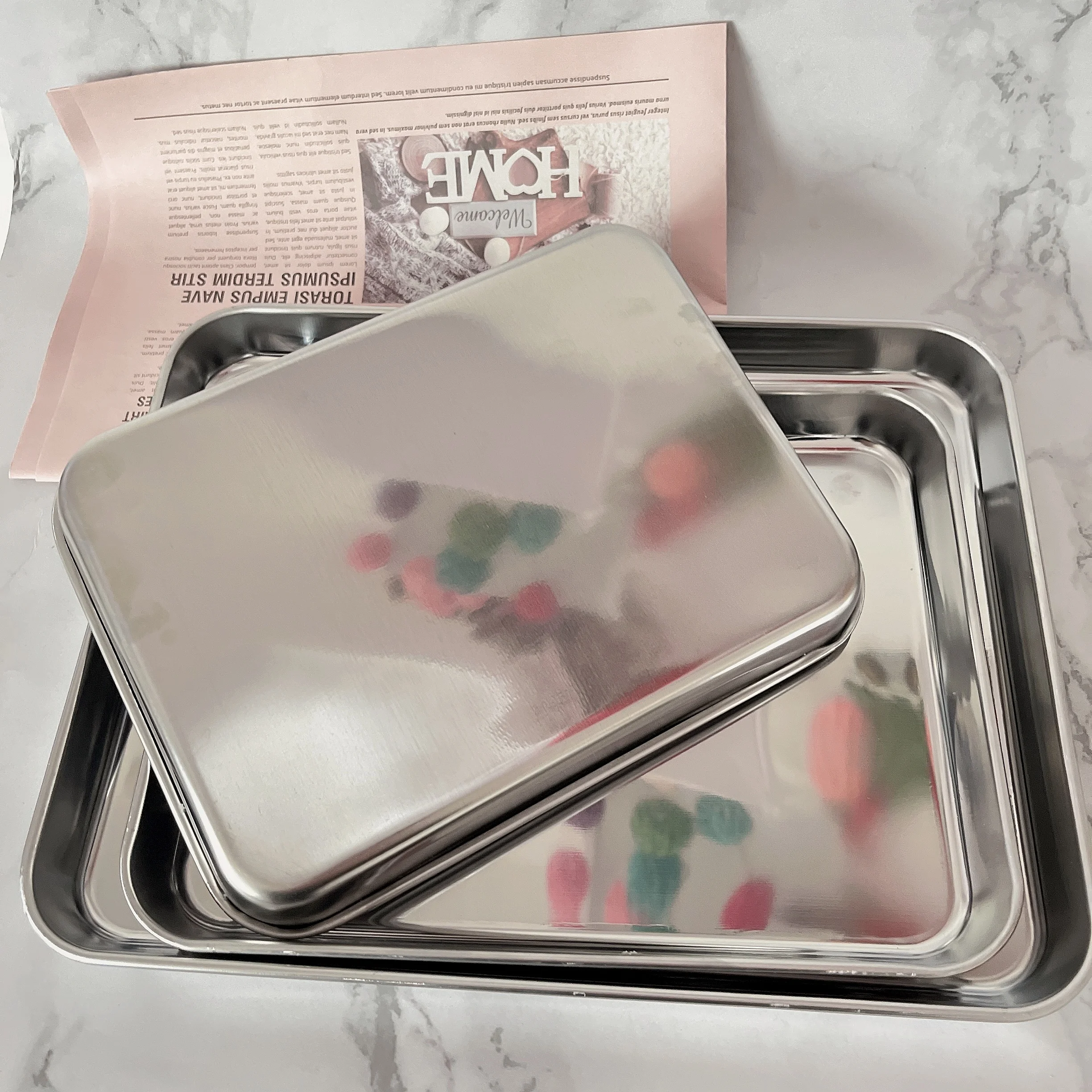 China Manufacturer SS430 Square plate Stainless Steel Food tray wholesale serving trays Trays set serving