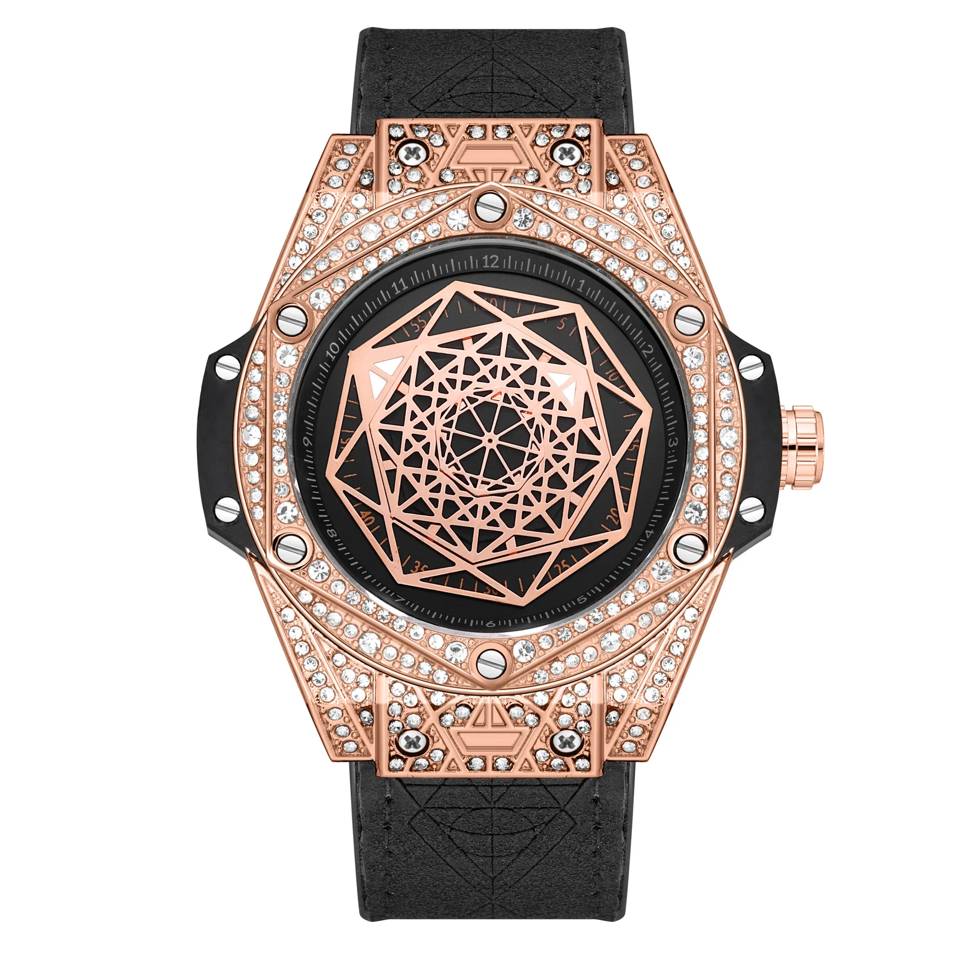 Wholesale High Quality Silicone Strap Waterproof Rose Gold Quartz Diamond Watches Men Hip Hop Fully Iced Out Watches