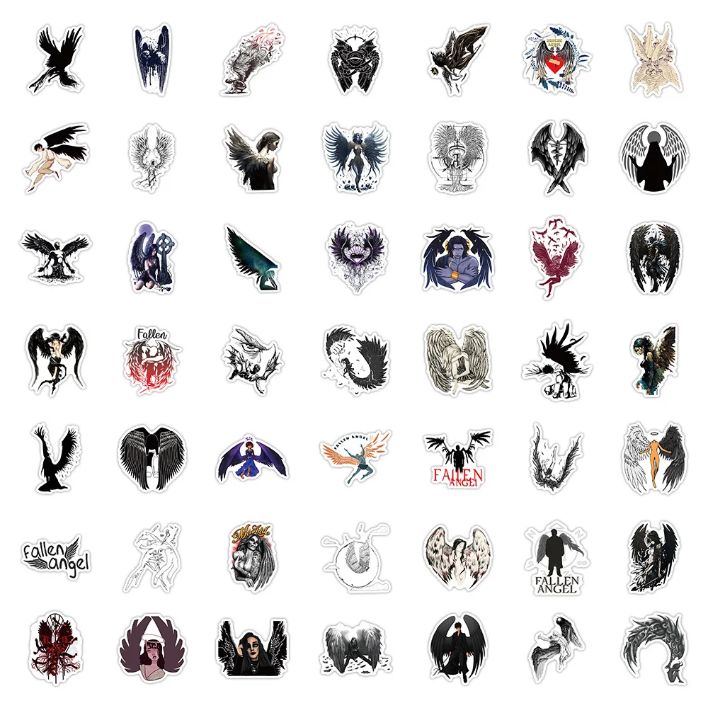 52Pcs Cartoon Fallen Angel Wings Hand Drawn Graffiti Stickers For Gift Bottle Waterproof Demon Lucifer Sticker