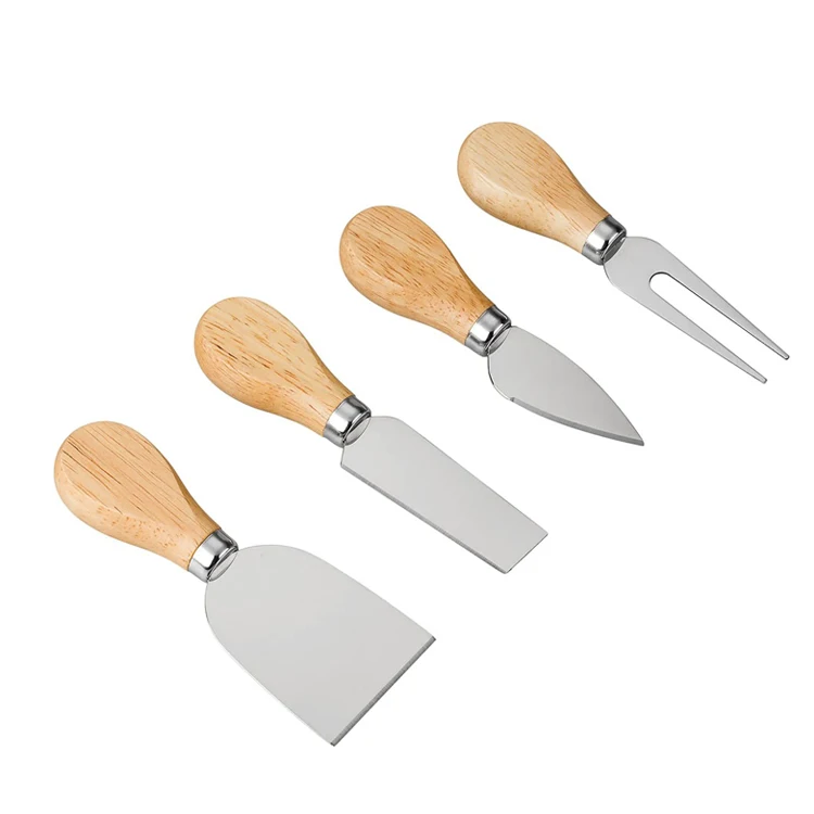 Top Selling Butter Pizza Cheese Tools Cutter Wood Bamboo Handle Stainless Steel Cheese Knife Set