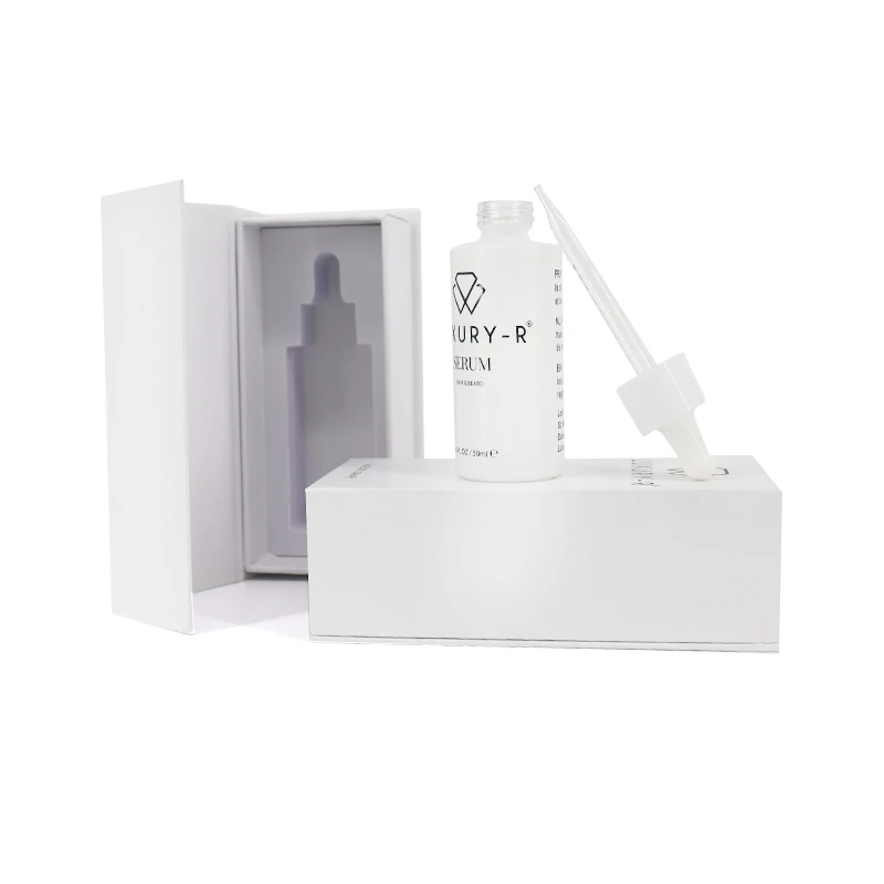 Custom 30 ml Flat Shoulder Frosted Glass Serum Dropper Bottle Luxury Cardboard Packaging Box For Essential Oil Bottle