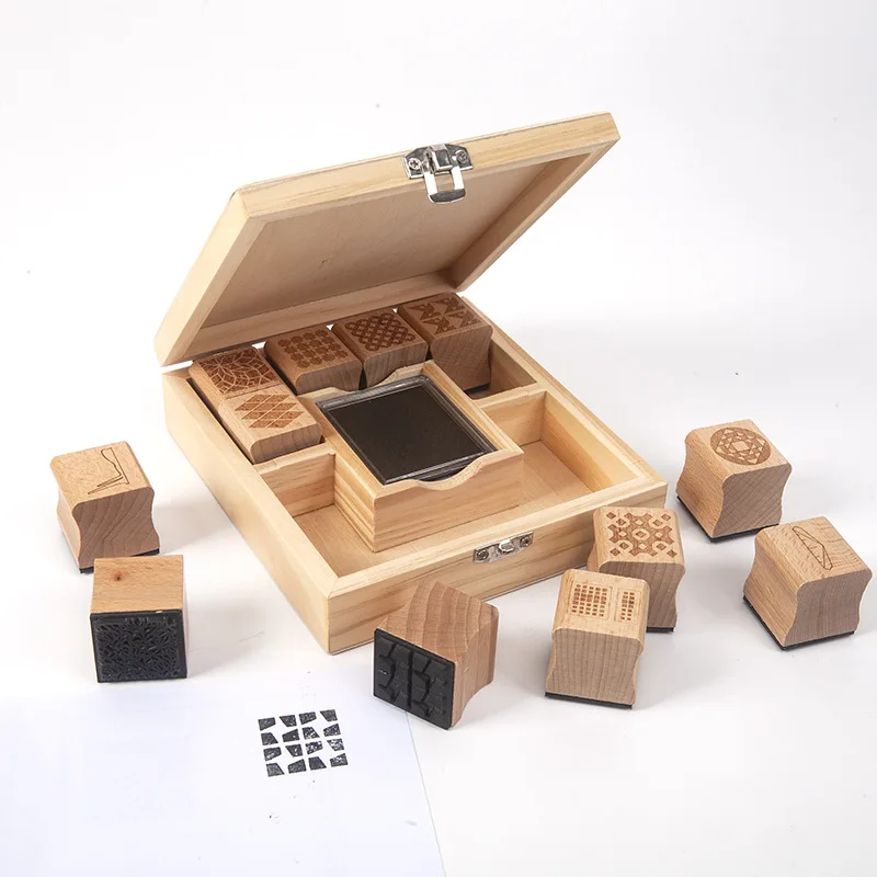 Embossing Logo Cartoon Custom Design DIY Rubber Set Eco Friendly Material wooden stamp set