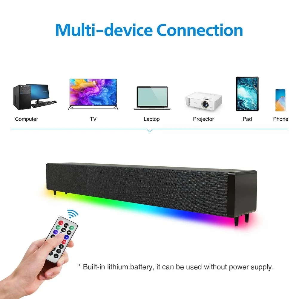 20W TV Sound Bar Wireless BT Compatibility Home 3D Surround SoundBar For PC Theater TV Speaker With RGB Remote