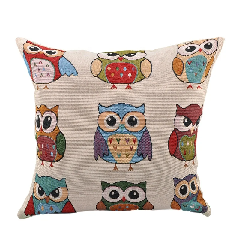 Latest fashion style throw pillow case cover cotton linen fabric custom home decor digital printed animal owl cushions