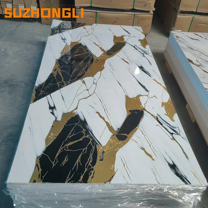 2024 Hot sale 4*8ft waterproof Gilded pvc marble sheet high glossy uv marble wall panel for interior decoration