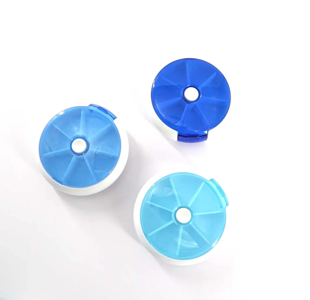 Custom Branded 7 Days Pill  Dispenser Travel Pocket Pill Box Round Rotatable Plastic Storage Container
