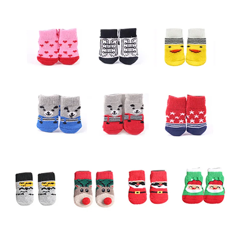 Anti Slip Pet Knits Sock Warm Dog Cat Puppy Shoe Cute Cartoon Skid Socks For Small Dogs Outdoor Wear Slip On Paw Protector Chien