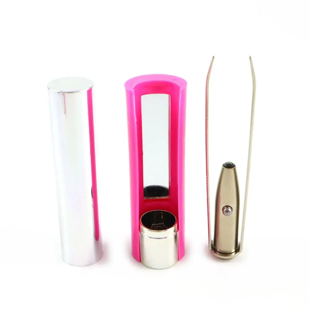 iStar Pink eyebrow light led tweezer with mirror plastic tube
