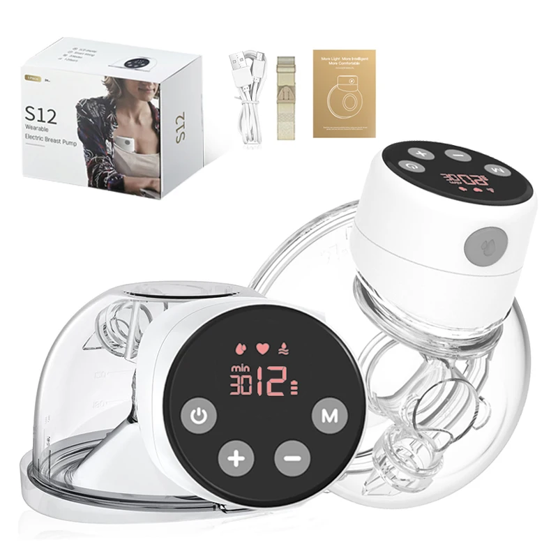 Electric Wearable Double Breast Pump S12A Hands Free Breast Milk Pump With 3 Modes 12 Levels Adjustment