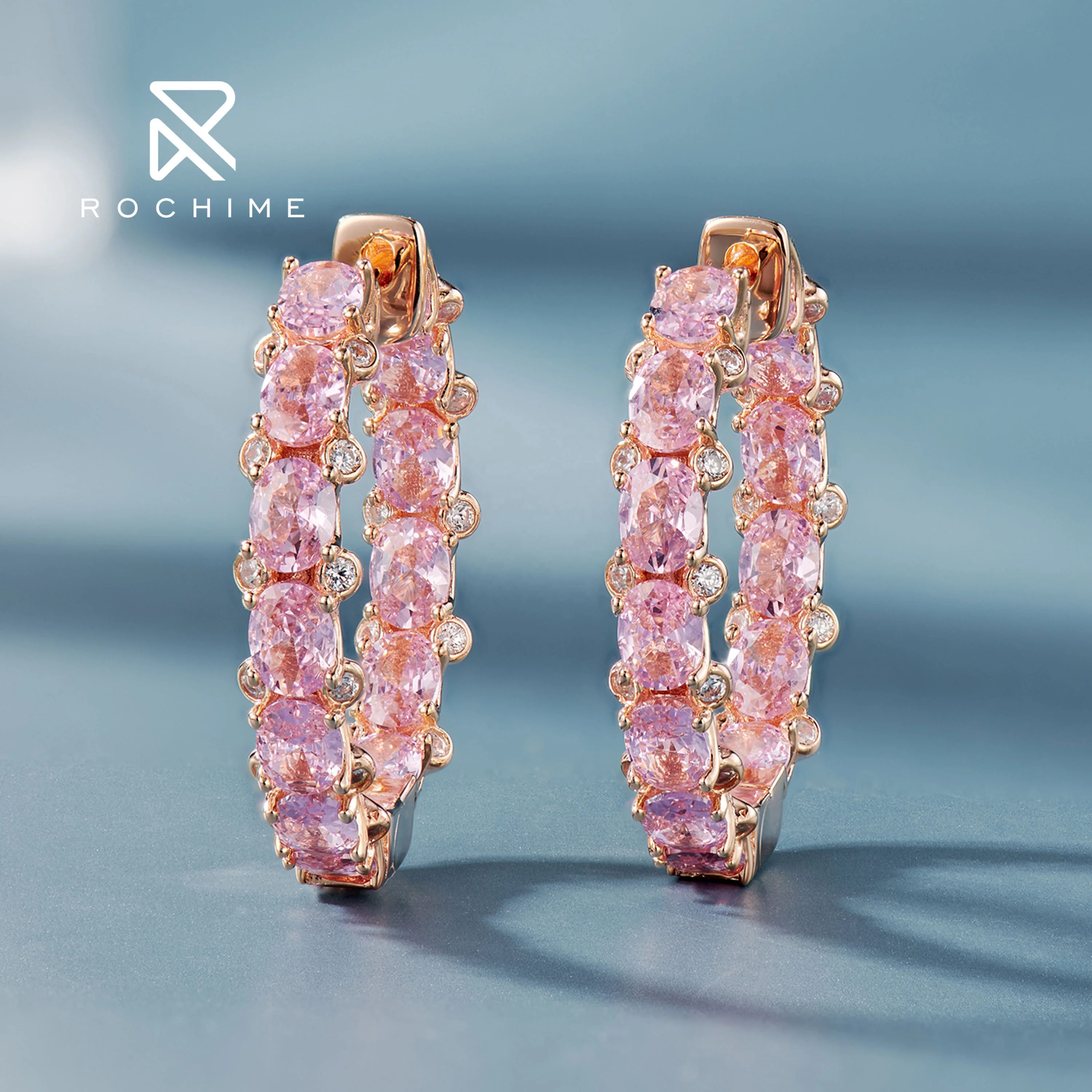 Rochime pink gemstone hoop earrings  925 sterling silver gold plated cubic zirconia jewelry for women