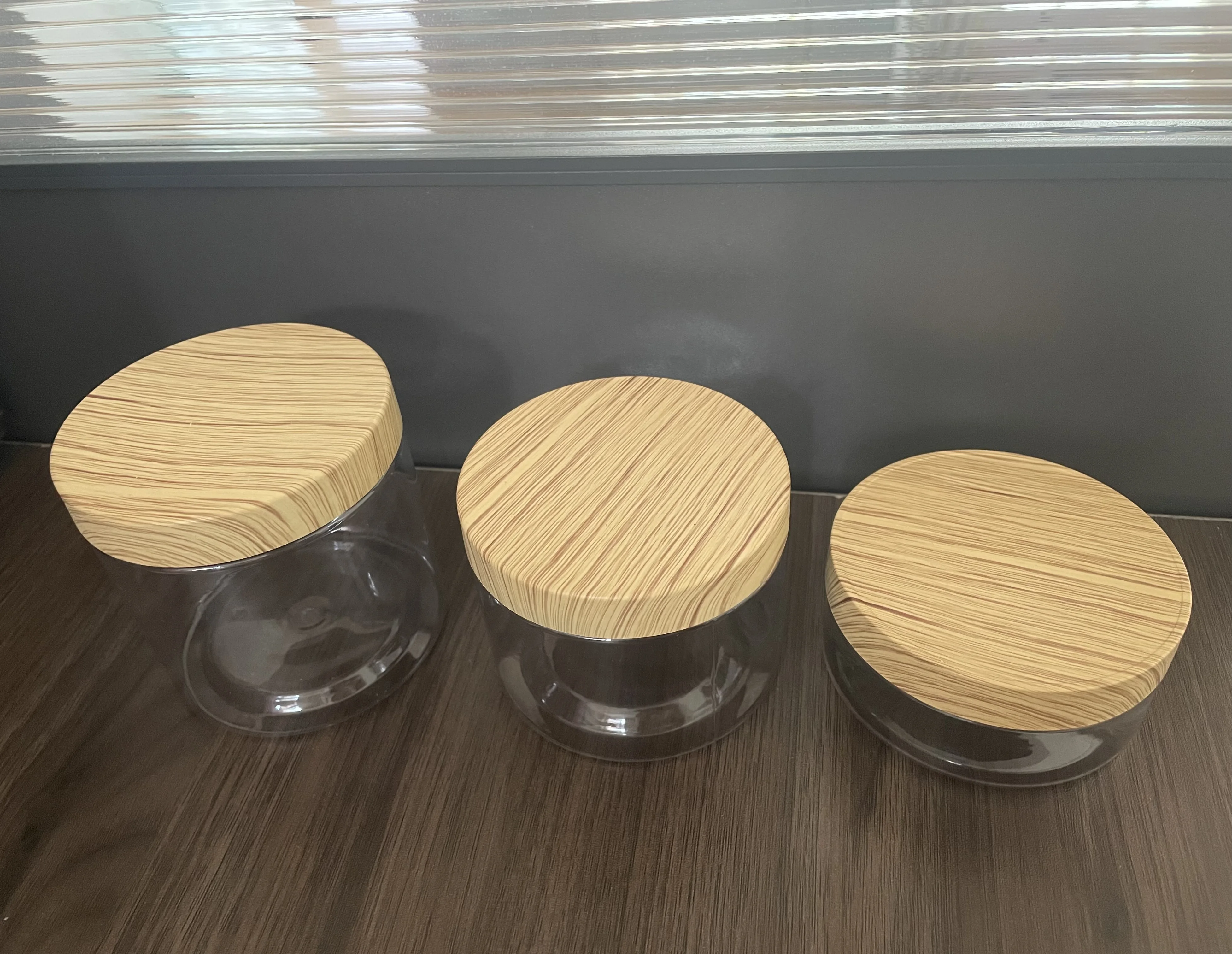 5oz 6oz 8oz 10oz 12oz 14oz 15oz 20oz 32oz  PET Plastic Jars With Bamboo Wooden Printing PP lid